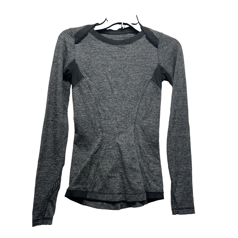 Lululemon Base Runner Grey Womens Size 2 Long Sleeve Athletic Top (H5)